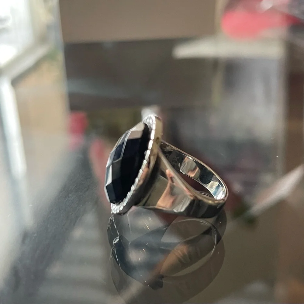 Inox 316l silver stainless steel onyx ring size 9 - Picture 2 of 9